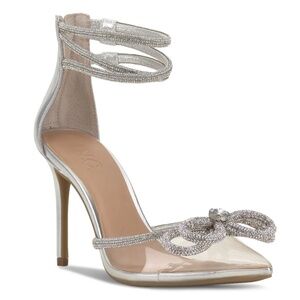 INC Women's Rhinestone Bow Stiletto Heels – Silver